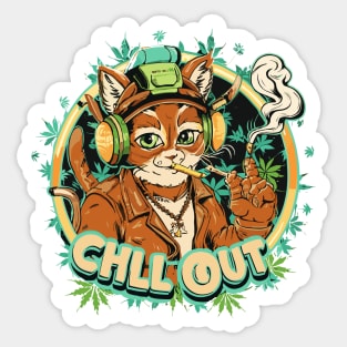 Pop Culture Cat in Hip Hop Gear smoke and chill out Sticker